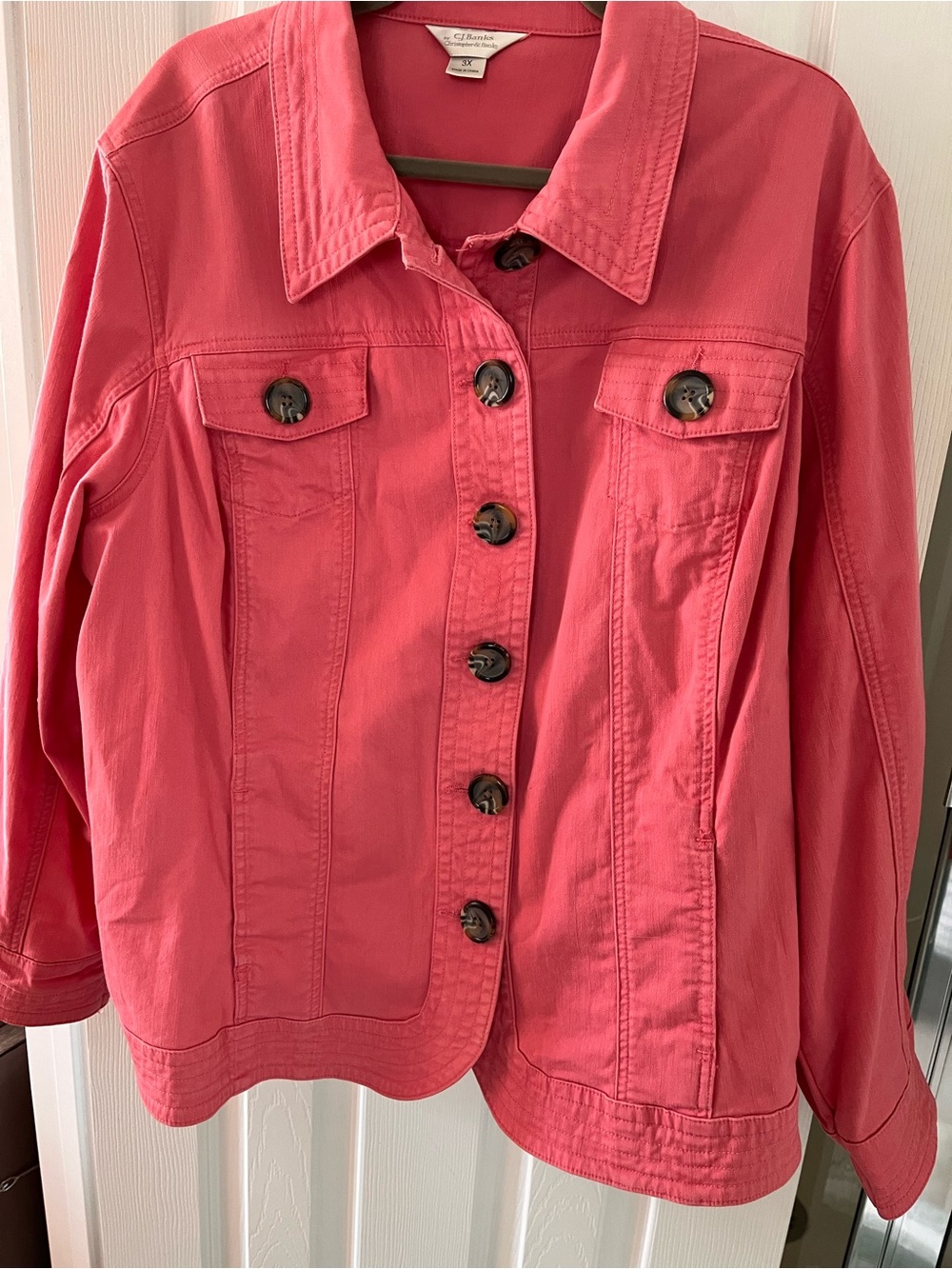 CJ Banks Bright Pink Button-Up Jean jacket sz 3x